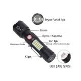 Ws-2828 Ultra Usb Şarjlı Polis El Feneri, Bekçi, Asker El Feneri Kırmızı Mavi Çakarlı 1000 Lümen (4604)