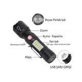 Ws-2828 Ultra Usb Şarjlı Polis El Feneri, Bekçi, Asker El Feneri Kırmızı Mavi Çakarlı 1000 Lümen (5224)