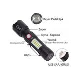 Ws-2828 Ultra Usb Şarjlı Polis El Feneri, Bekçi, Asker El Feneri Kırmızı Mavi Çakarlı 1000 Lümen Go53/05617