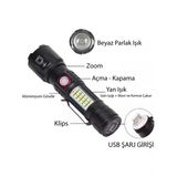 Ws-2828 Ultra Usb Şarjlı Polis El Feneri, Bekçi, Asker El Feneri Kırmızı Mavi Çakarlı 1000 Lümen (Timya/Go1395) 200872