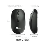 WS205 2.4 Ghz Kablosuz Sağ ve Sol Elle Kullanıma Uygun 10 M Kullanım Mesafesi Yüksek Hızlı Kaydırma 1600DPI 4 Tuşlu Optik Mouse Siyah