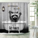 WUASDCS Komik Rakun Duş Perdesi Küvette Güzel Hayvanlar Kabarcık Sarı Çiçekli Rustik Ahşap Tahta Yaban Hayatı Banyo Dekoru Kumaş Perdeler Kancalı 170 G x 180 Y