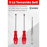 Wuber 3'lü Tornavida Seti Düz Tornavida + Yıldız Tornavida + Kontrol Kalemi Kırmızı