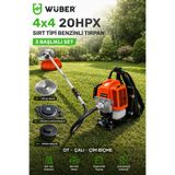 wüber CRSLMBRD 4x4 20HPX Zamanlı Sırt Tipi Benzinli Motorlu Ot Çalı Tırpanı Çim Biçme Makinesi