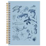 WUCHJ Blue Coastal Beach Deniz Biyolojisi Defteri, Plaj Severler Günlüğü için Hediyeler, Deniz Okyanusu Deniz Hayvanı Spiral Defter Not Alma için Defter, Plaj Ofis Malzemeleri, 14,5 x 20,3 cm