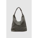 Wuclo Plaro Örgü Desen Büyük Hacimli Fermuarlı Hobo Omuz Çantası Haki - 46 x 30 x 15 cm