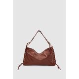 Wuclo Rosua Püskül ve Bağcık Detaylı Halkalı Hobo Omuz Çantası Taba - 40 x 23 x 15 cm
