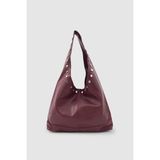 Wuclo Stula Büyük Hacimli Mıknatıslı Zımba Detaylı Hobo Omuz Çantası Bordo - 40 x 27 x 10 cm