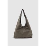 Wuclo Stula Büyük Hacimli Mıknatıslı Zımba Detaylı Hobo Omuz Çantası Haki - 40 x 27 x 10 cm