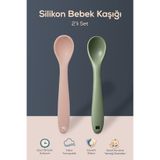 Wumboo 2'li Yumuşak Uçlu , Dişlik özellikli Silikon Mama Kaşığı - Bebek Beslenme Kaşığı-Yeşil/Pembe
