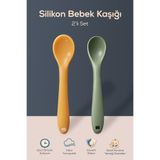 Wumboo 2'li Yumuşak Uçlu , Dişlik özellikli Silikon Mama Kaşığı - Bebek Beslenme Kaşığı-Yeşil/Turuncu