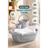 Wumboo 4'lü Bebek Banyo Seti - Köpüklü File Hediyeli 40 Litre Bebek Yıkama Küveti--Su Kovası-Maşrapa-Gri