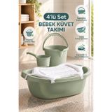 Wumboo 4'lü Bebek Banyo Seti - Köpüklü File Hediyeli 40 Litre Bebek Yıkama Küveti-Su Kovası-Maşrapa-Yeşil