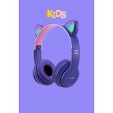 Wunit Kedi Kulaklık Bluetooth Kablosuz Rgb Işıklı Çocuk Oyun Kulaklığı Radyolu W - Mor