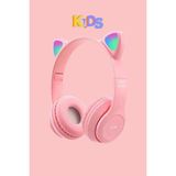 Wunit Kedi Kulaklık Bluetooth Kablosuz Rgb Işıklı Çocuk Oyun Kulaklığı Radyolu W - Pembe