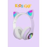Wunit Patili Kedi Kulaklık Bluetooth Kablosuz Akıllı Rgb Işıklı Çocuk Oyun Kulaklığı Radyolu Sd Card - Mor