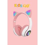 Wunit Patili Kedi Kulaklık Bluetooth Kablosuz Akıllı Rgb Işıklı Çocuk Oyun Kulaklığı Radyolu Sd Card - Pembe