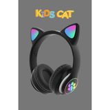 Wunit Patili Kedi Kulaklık Bluetooth Kablosuz Akıllı Rgb Işıklı Çocuk Oyun Kulaklığı Radyolu Sd Card - Siyah