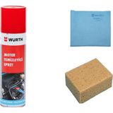 Würth 3 Lü Set Hızlı Motor Temizleme Spreyi Mikrofiber Güderi Bez ve Oto Yıkama Süngeri 3'lü Set