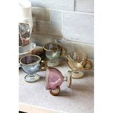 WuuQ Lüsterli Cam 4 Lü Ayaklı Nescafe Çay Bardağı 4 Renk Cam Malzeme ile Şık Sunum - Renkli - 255 ml
