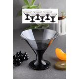 WuuQ Lüx - Cam 6 Lı Ayaklı Magnolia,puding,dondurmalık,çerezlik Kase Cup Seti - Siyah Füme Renk