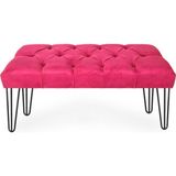 Wuxor Pembe Helen Kapitoneli Triple Lüks Siyah Metal Ayaklı Puf Bench