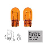 Wy21 Tip 5W Çift Duylu Turuncu Halojen Ampul 12V 2 Adet
