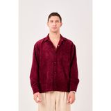 X-0002 Cep Detaylı Fitilli Kadife Gömlek - 2XL - Bordo