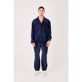 X-0002 Cep Detaylı Fitilli Kadife Gömlek - 2XL - İndigo