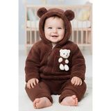 x Arzu Design Kız Erkek Bebek Oyuncaklı Ayı Tulum - 0-Kahverengi - 3 Yaş