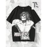 x Attack On Titan Erkek Figürü ve Japon Harfli Grafik Tişört - Siyah - XL