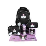 x Dekomus Lisanslı Kuromi Dark Delight Collection Okul,Beslenme ve Kalem Çantası,Beslenme Kabı,Matara ve Beslenme Örtüsü Seti