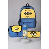 x Dekomus , Lisanslı Minions Banana Mood Collection Büyük Boy Okul,termoslu Beslenme ve Kalem Çantası , Matara Seti - 1 - 410-Lacivert