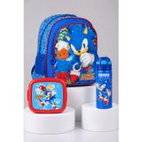 x Dekomus Lisanslı Sonic Büyük Boy Okul Çantası,Beslenme Kabı ve 600 ML Çift Fonksiyon Kapaklı Çelik Matara Seti