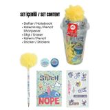 x Dekomus Lisanslı Stitch Aloha Dream Cup 5 Parça Kırtasiye Seti Sticker, Tüylü Kalem "Dekomus Cep Defteri Hediyeli"