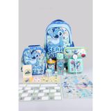 x Dekomus Lisanslı Stitch "Iconic Blue Collection" Kırtasiye Seti Okul, Termoslu Beslenme Ve Kalem Çantası, 500 Ml Matar