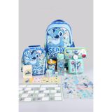 x Dekomus Lisanslı Stitch "Iconic Blue Collection" Kırtasiye Seti Okul, Termoslu Beslenme Ve Kalem Çantası, 500 Ml Matara, Beslenme Kabı Seti