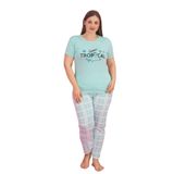 X-Dreamy Büyük Beden Pamuklu Ekose Kareli Kısa Kollu Pijama Takımı, Mavi, XL