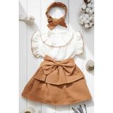 x Ipek Atlas Kız Bebek Çocuk Müslin Bandanalı Elbise - 0-Kahverengi - 4 Yaş