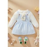 x Ipek Atlas Kız Bebek Çocuk Müslin Bebe Yaka Oyuncaklı Elbise - 01-Mavi - 2 Yaş