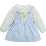 x Ipek Atlas Kız Bebek Çocuk Müslin Bebe Yaka Oyuncaklı Elbise - 01-Mavi - 3 Ay