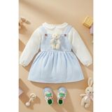 x Ipek Atlas Kız Bebek Çocuk Müslin Bebe Yaka Oyuncaklı Elbise - 01-Mavi - 6 Ay