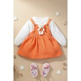 x Ipek Atlas Kız Bebek Çocuk Müslin Bebe Yaka Oyuncaklı Elbise - 01-Turuncu - 4 Yaş