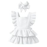 X İpek Atlas Kız Bebek Çocuk Müslin Fırfırlı Bandanalı Yazlık Elbise (Beyaz, 5 Yaş)