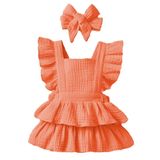 X İpek Atlas Kız Bebek Çocuk Müslin Fırfırlı Bandanalı Yazlık Elbise (Turuncu, 3 Ay)