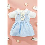 x Ipek Atlas Kız Bebek Çocuk Müslin Oyuncaklı Elbise - 01-Mavi - 3 Yaş
