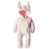 X İpek Atlas Kız Bebek Çocuk Pembe Peluş Tavşan Tulum (Pembe, 3 Ay)