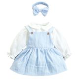 X İpek Atlas Kız Bebek Ve Çocuk Müslin Bebe Yaka Fırfırlı Bandanalı Elbise (Mavi, 5 Yaş)