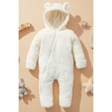 x Ipek Atlas Kız Erkek Bebek Çocuk Ayı Kışlık Peluş Tulum - Açık Ekru - 9 Ay