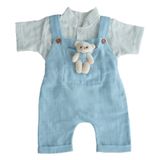X İpek Atlas Kız Erkek Bebek Oyuncaklı Müslin Yazlık Salopetli Takım (Mavi, 5 Yaş)